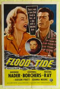 m271 FLOOD TIDE one-sheet movie poster '58 their love lived in fear of boy with a twisted hate!