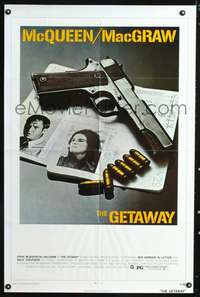 m300 GETAWAY one-sheet movie poster '72 Steve McQueen, Ali McGraw, Sam Peckinpah