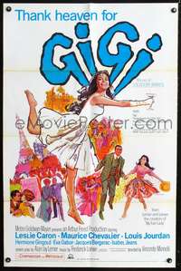 m304 GIGI one-sheet movie poster R66 Leslie Caron, Maurice Chevalier, art by Mitchell Hooks!