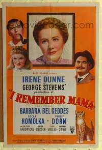 m333 I REMEMBER MAMA one-sheet movie poster '48 Irene Dunne, Barbara Bel Geddes & cat!