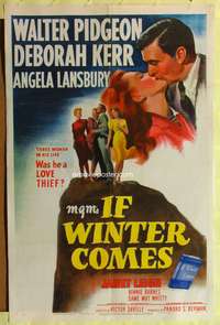 m338 IF WINTER COMES one-sheet movie poster '48 Walter Pidgeon, Deborah Kerr, Angela Lansbury
