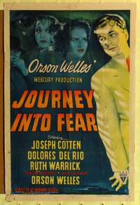 m350 JOURNEY INTO FEAR one-sheet movie poster '42 Orson Welles, Joseph Cotten, Dolores Del Rio