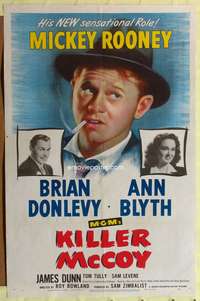 m356 KILLER MCCOY one-sheet movie poster '47 smoking Mickey Rooney, Brian Donlevy, Ann Blyth