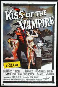 m360 KISS OF THE VAMPIRE one-sheet movie poster '63 Hammer, art of devil bats by Joseph Smith!