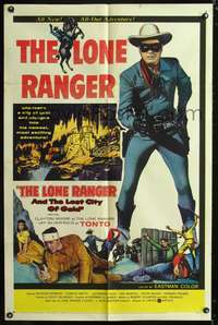 m373 LONE RANGER & THE LOST CITY OF GOLD one-sheet movie poster '58 masked Clayton Moore & Tonto!