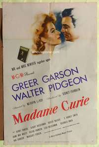 m386 MADAME CURIE style D one-sheet movie poster '43 Greer Garson, Walter Pidgeon