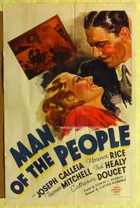 m394 MAN OF THE PEOPLE one-sheet movie poster '37 artwork of Joseph Calleia and Florence Rice!