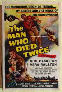 m395 MAN WHO DIED TWICE one-sheet movie poster '58 Rod Cameron, Vera Ralston