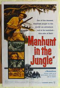 m399 MANHUNT IN THE JUNGLE one-sheet movie poster '58 Matto Grosso Amazon safari!