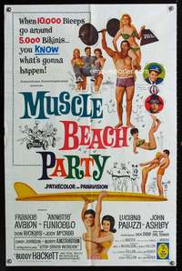 m434 MUSCLE BEACH PARTY one-sheet movie poster '64 Frankie & Annette!