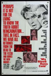 m436 MY BLOOD RUNS COLD one-sheet movie poster '65 Troy Donahue, reincarnation!