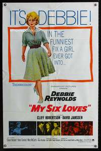 m444 MY SIX LOVES one-sheet movie poster '62 Debbie Reynolds, Cliff Robertson, David Janssen