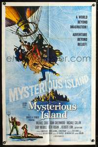 m445 MYSTERIOUS ISLAND one-sheet movie poster '61 Ray Harryhausen, Jules Verne sci-fi!