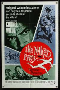 m447 NAKED PREY one-sheet movie poster '65 Cornel Wilde stripped and weaponless in Africa!