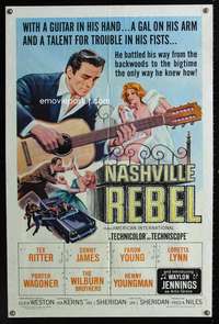 m449 NASHVILLE REBEL one-sheet movie poster '66 Waylon Jennings plays guitar!