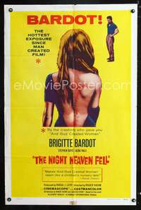 m460 NIGHT HEAVEN FELL one-sheet movie poster '58 whipped Brigitte Bardot!
