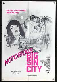 m465 NOTORIOUS BIG SIN CITY one-sheet movie poster '70 are you getting your share of fun?