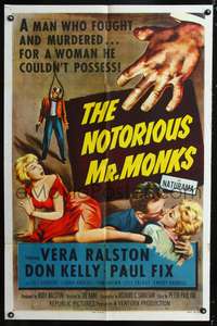 m467 NOTORIOUS MR. MONKS one-sheet movie poster '58 Vera Ralston