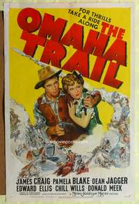 m470 OMAHA TRAIL one-sheet movie poster '42 cowboy James Craig, Pamela Blake, Nebraska!