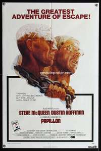 m494 PAPILLON Allied Artists one-sheet movie poster '74 Steve McQueen, Dustin Hoffman