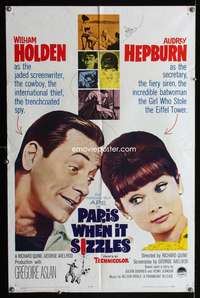 m501 PARIS WHEN IT SIZZLES one-sheet movie poster '64 Audrey Hepburn & William Holden in France!