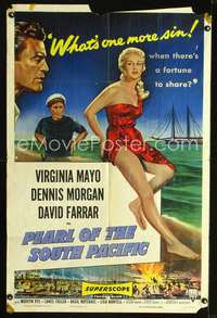 m507 PEARL OF THE SOUTH PACIFIC one-sheet movie poster '55 sexy Virginia Mayo, Dennis Morgan