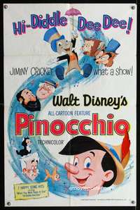 m522 PINOCCHIO one-sheet movie poster R62 Walt Disney classic cartoon!