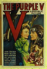 m549 PURPLE V one-sheet movie poster '43 cool artwork of pilot John Archer!
