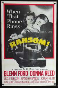 m559 RANSOM one-sheet movie poster '56 Glenn Ford, Donna Reed, kidnapping!