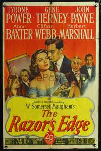 m560 RAZOR'S EDGE style A one-sheet movie poster '46 Tyrone Power, Gene Tierney, W. Somerset Maugham