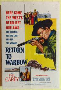 m568 RETURN TO WARBOW one-sheet movie poster '58 cowboy Phil Carey vs the West's deadliest outlaws!
