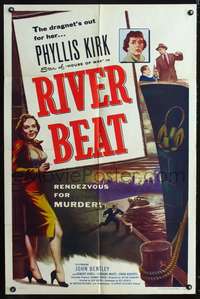 m573 RIVER BEAT one-sheet movie poster '54 English bad girl Phyllis Kirk is HOT!