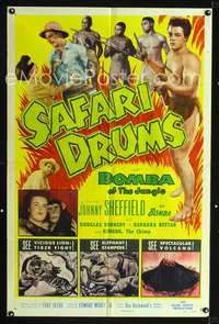 m581 SAFARI DRUMS one-sheet movie poster '53 Johnny Sheffield as Bomba the Jungle Boy!