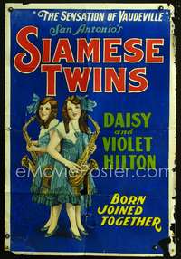 m603 SIAMESE TWINS stage poster '30s San Antonio's Daisy and Violet Hilton play the sax!