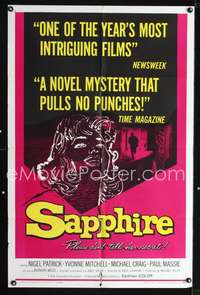 m585 SAPPHIRE one-sheet movie poster '60 Nigel Patrick, Basil Dearden