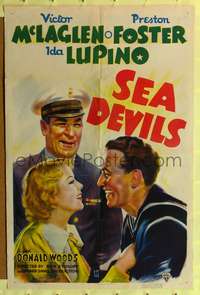 m590 SEA DEVILS one-sheet movie poster '37 Ida Lupino, Victor McLaglen, Preston Foster