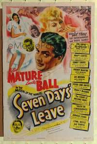 m595 SEVEN DAYS' LEAVE one-sheet movie poster '42 Lucille Ball, Victor Mature