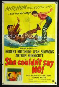 m599 SHE COULDN'T SAY NO one-sheet movie poster '54 Robert Mitchum, Jean Simmons