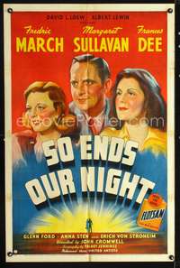 m611 SO ENDS OUR NIGHT one-sheet movie poster '41 Fredric March, Margaret Sullavan, Frances Dee