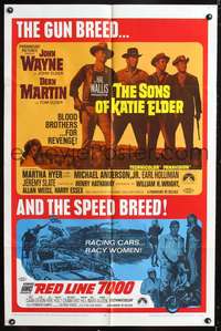 m621 SONS OF KATIE ELDER/RED LINE 7000 one-sheet movie poster '68 John Wayne, cowboys & car racing!