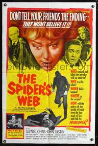 m625 SPIDER'S WEB one-sheet movie poster '61 Glynis Johns, Agatha Christie