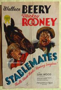 m631 STABLEMATES style C one-sheet '38 great artwork of Wallace Beery, Mickey Rooney and horse!