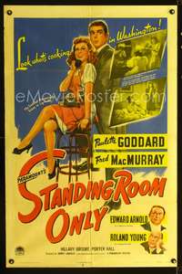 m636 STANDING ROOM ONLY one-sheet movie poster '44 Paulette Goddard, Fred MacMurray