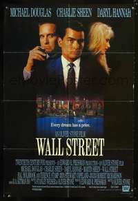 m726 WALL STREET int'l one-sheet movie poster '87 Michael Douglas, Charlie Sheen, Daryl Hannah