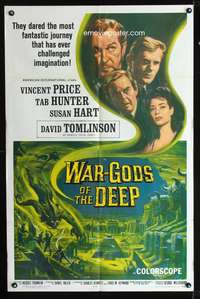 m730 WAR-GODS OF THE DEEP one-sheet poster '65 Vincent Price, Jacques Tourneur underwater sci-fi!