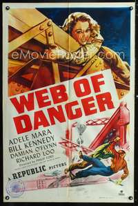 m736 WEB OF DANGER one-sheet movie poster '47 sexy Adele Mara in trouble high up in the sky!