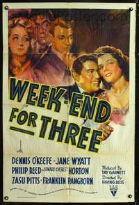 m737 WEEK-END FOR THREE one-sheet movie poster '41 Jane Wyatt, Dennis O'Keefe