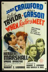 m744 WHEN LADIES MEET style D one-sheet movie poster '41 Joan Crawford, Robert Taylor, Greer Garson