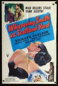 m751 WHISPERING SMITH VS SCOTLAND YARD one-sheet movie poster '52 sexy art of Greta Gynt!