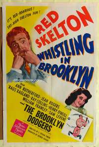 m752 WHISTLING IN BROOKLYN style C one-sheet movie poster '43 Red Skelton, Brooklyn Dodgers!